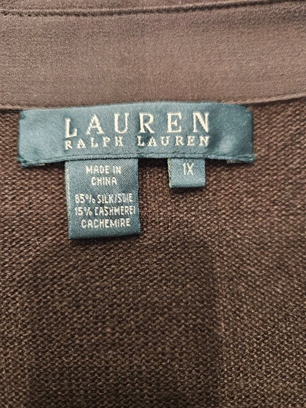 Lauren by Ralph Lauren XL Greenish Brown, Silk and cashmere Sweater